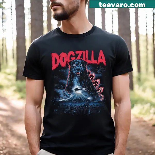 Funny graphic of a giant Australian Shepherd on t-shirt
