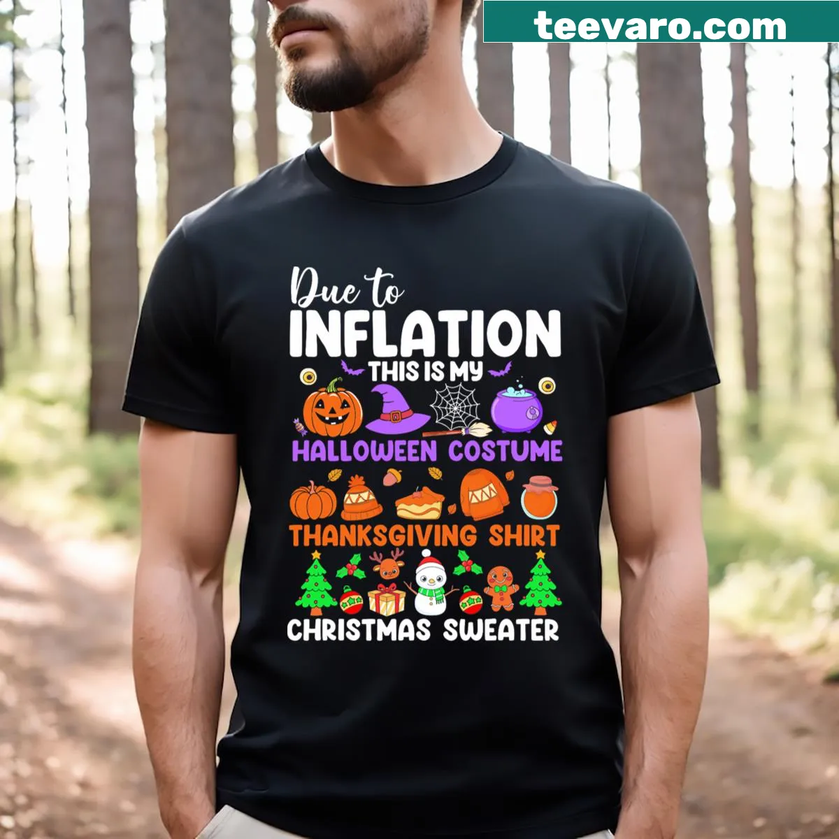Funny Halloween costume t-shirt about inflation — on a men's t-shirt