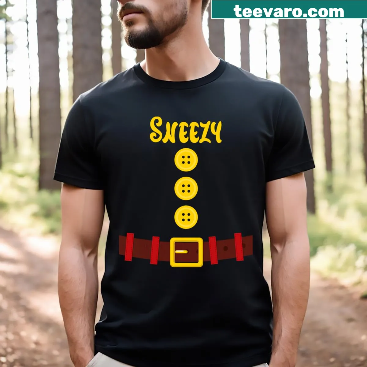 Matching T-shirt for Halloween featuring a cute dwarf design. — on a men's t-shirt