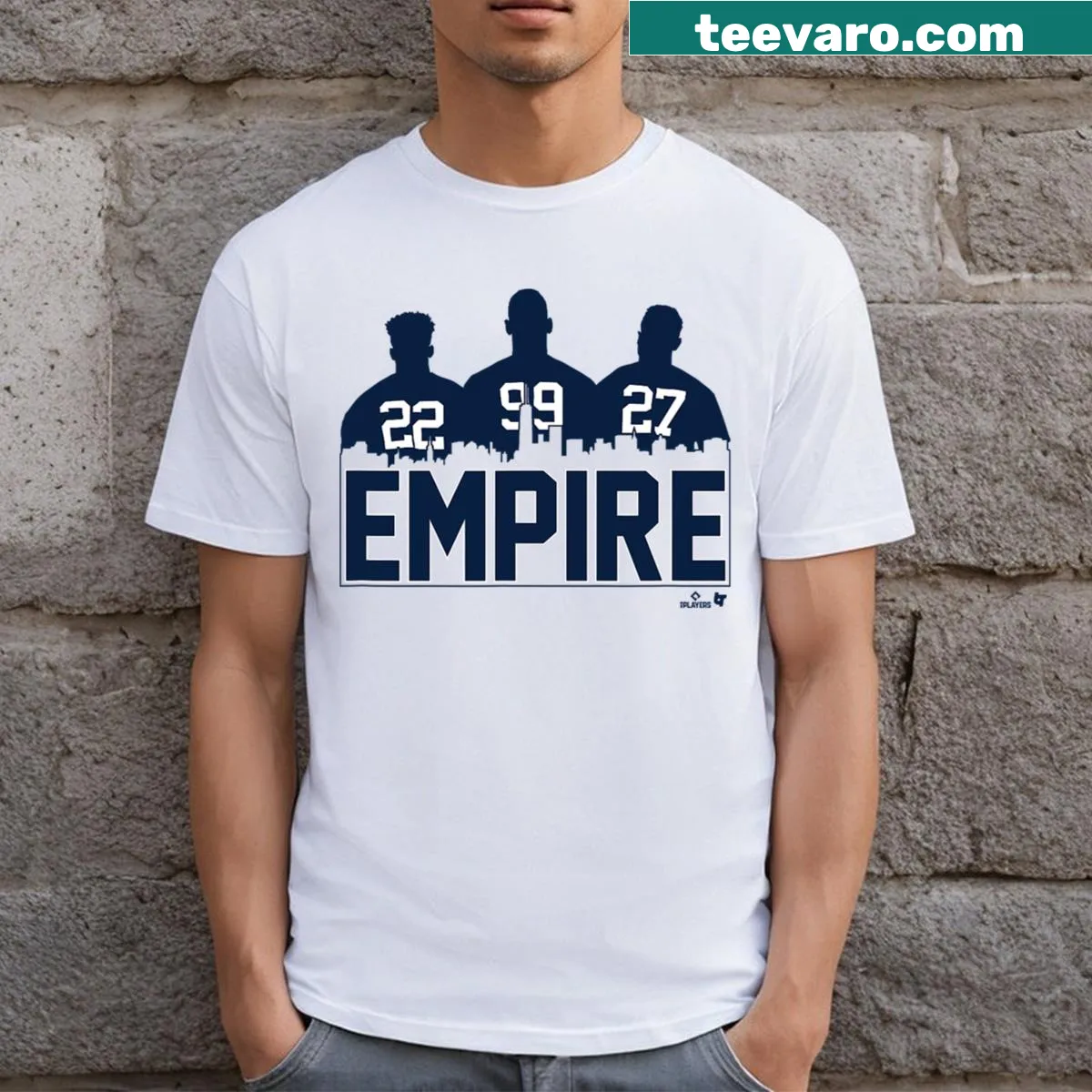 Baseball T-shirt featuring 'Empire Soto Judge and Stanton NY' text — on a men's t-shirt