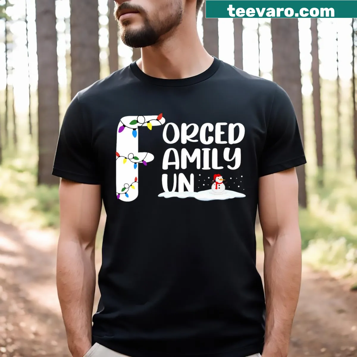 Sarcastic Christmas shirt about forced family fun — on a men's t-shirt
