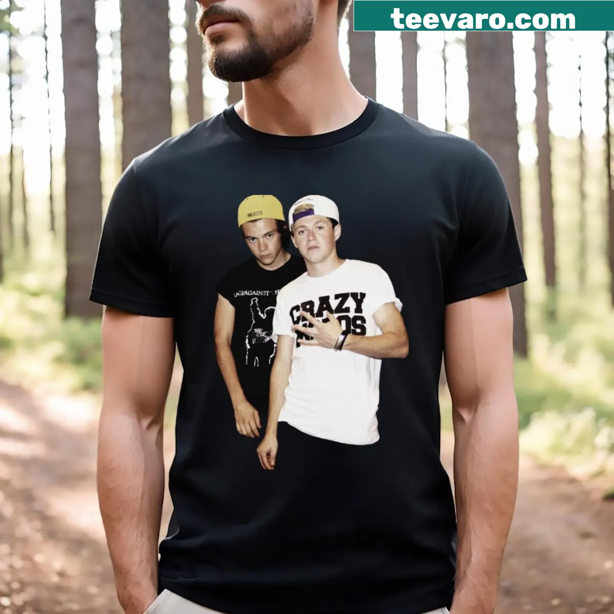 Illustrated shirt featuring Niall Horan and Harry Styles — on a men's t-shirt