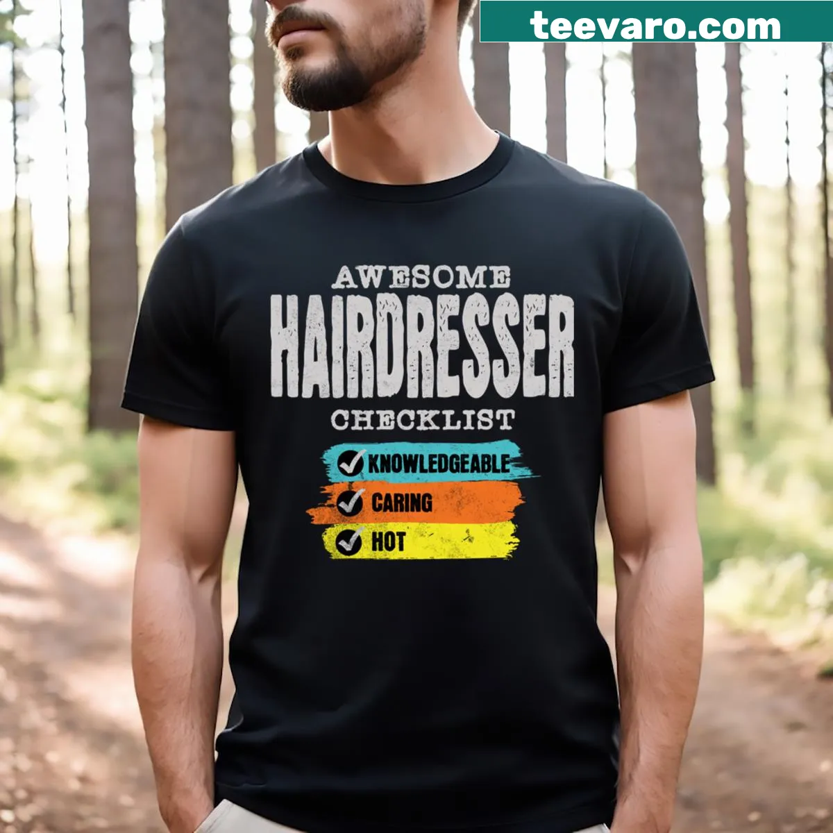 Humorous T-shirt for hairdressers featuring witty phrases — on a men's t-shirt