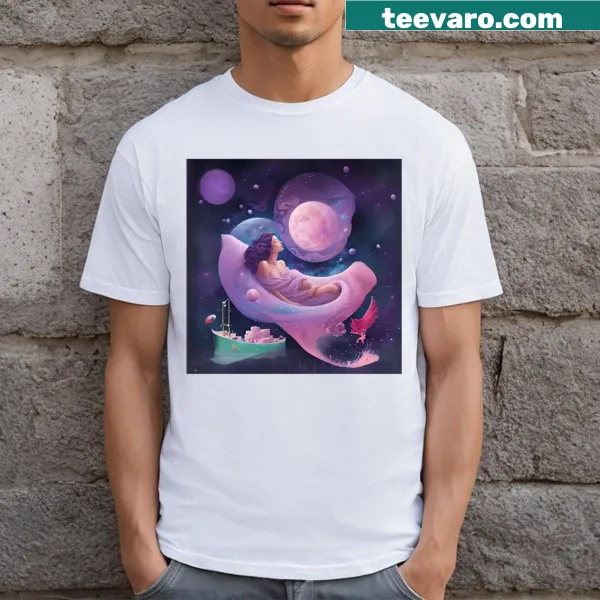 T-shirt with whimsical galactic design and cosmic elements