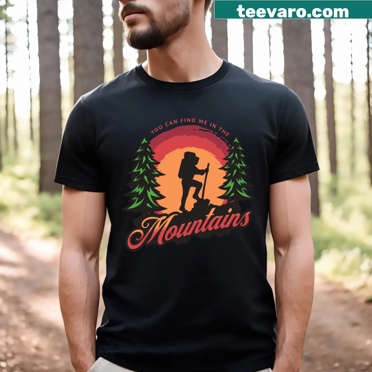 Outdoor adventure T-shirt with hiking slogan — on a men's t-shirt