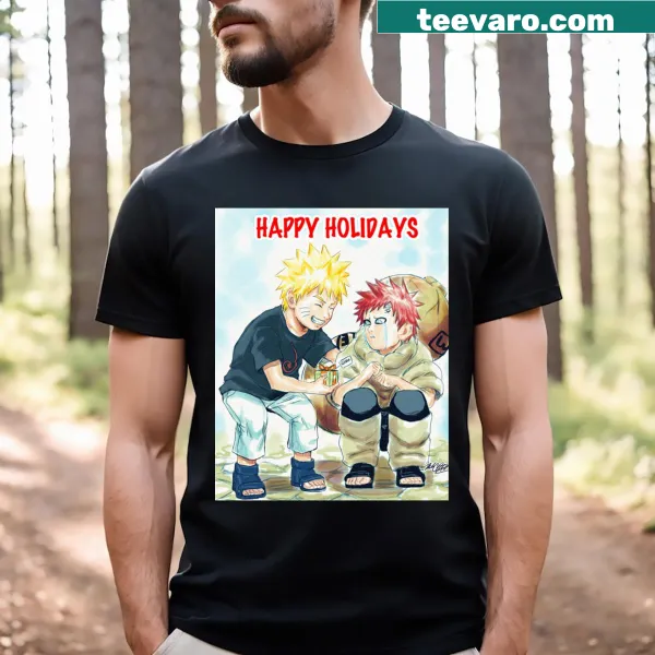 Active Jinchuriki Happy Holidays T-shirt with festive graphic