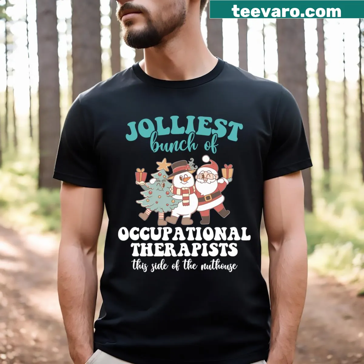 Essential tee featuring 'Jolliest Bunch Of Occupational Therapists This Side' in bold typography — on a men's t-shirt