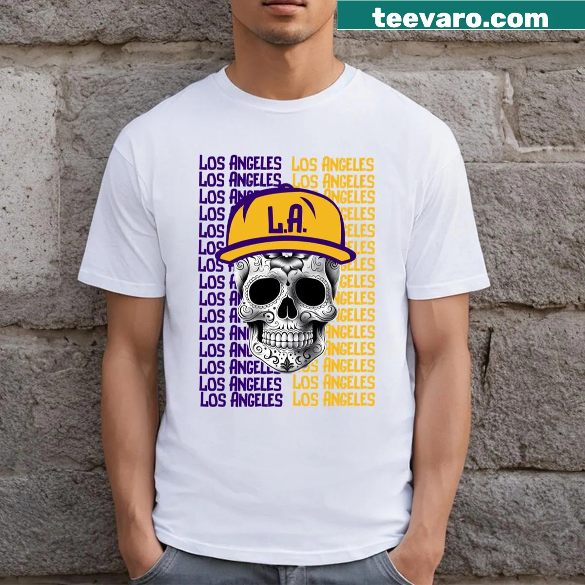 Sugar skull t-shirt featuring intricate design inspired by Mexican art — on a men's t-shirt