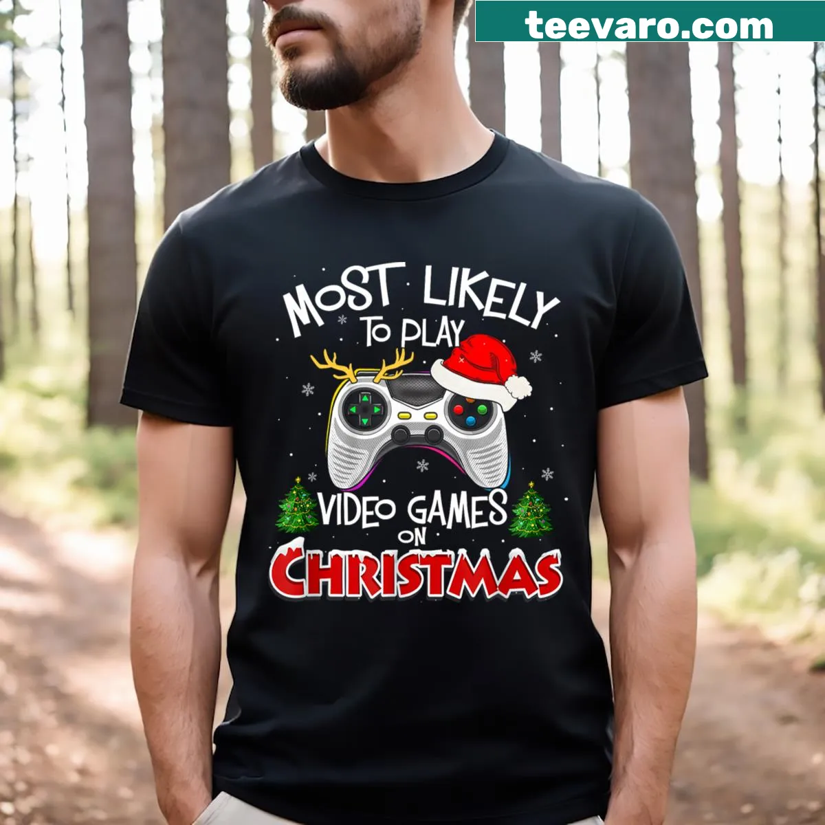 Funny Christmas gamer T-shirt with video game theme — on a men's t-shirt