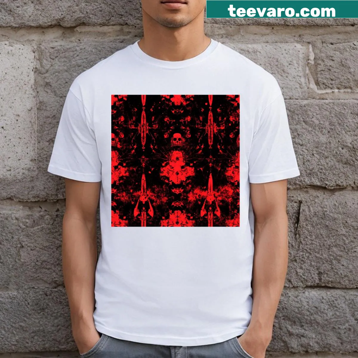 Unique T-shirt featuring mystic pumpkins and geometric designs — on a men's t-shirt