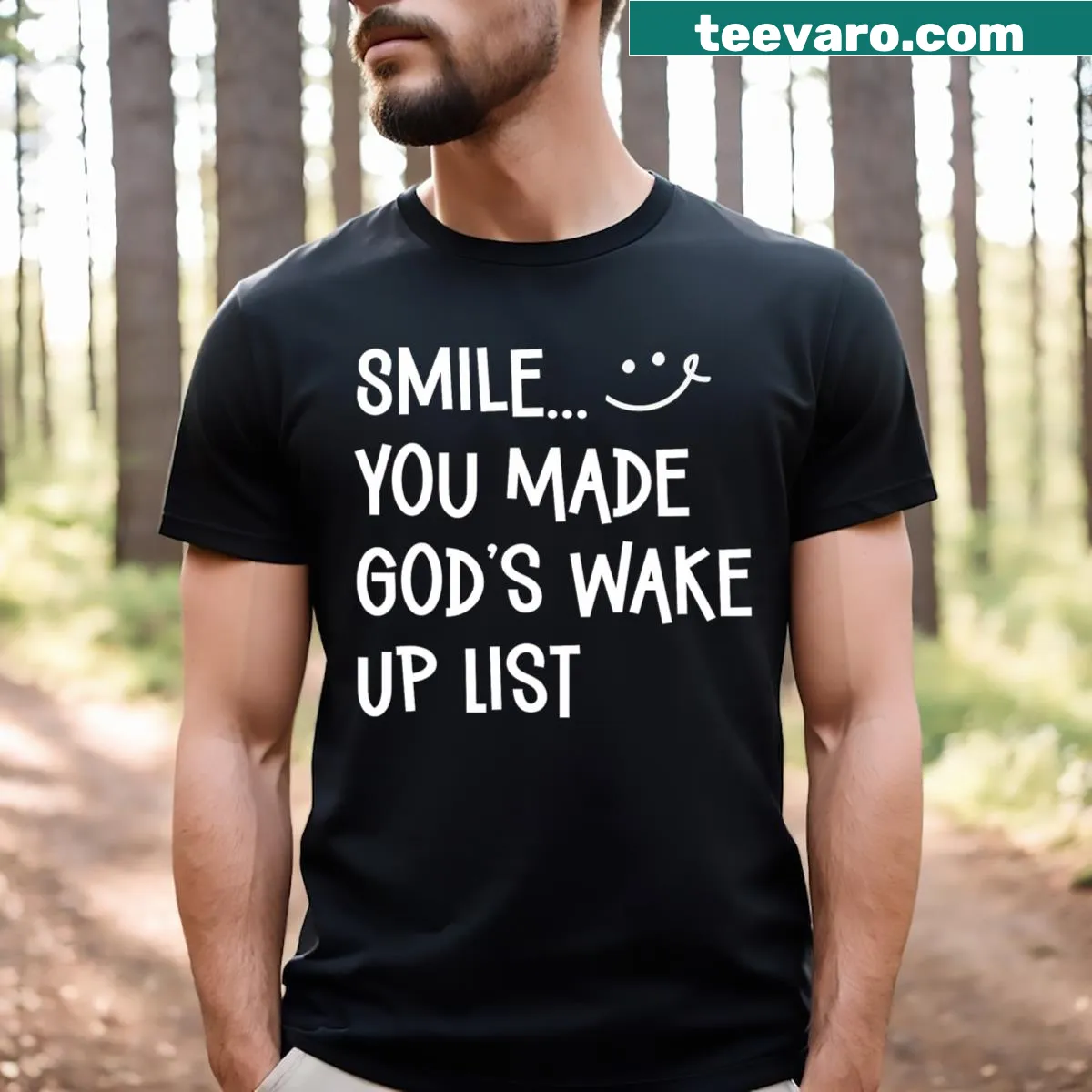 Inspirational typography on a Christian-themed tee. — on a men's t-shirt