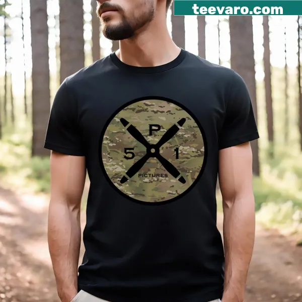 P51 Pictures logo graphic on a T-shirt
