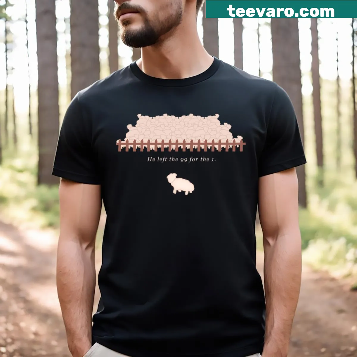 Inspirational t-shirt featuring the Parable of the Lost Sheep — on a men's t-shirt
