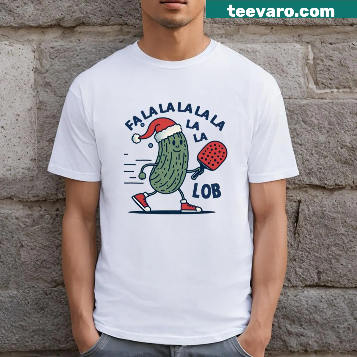 Pickleball Christmas themed text on a T-shirt — on a men's t-shirt