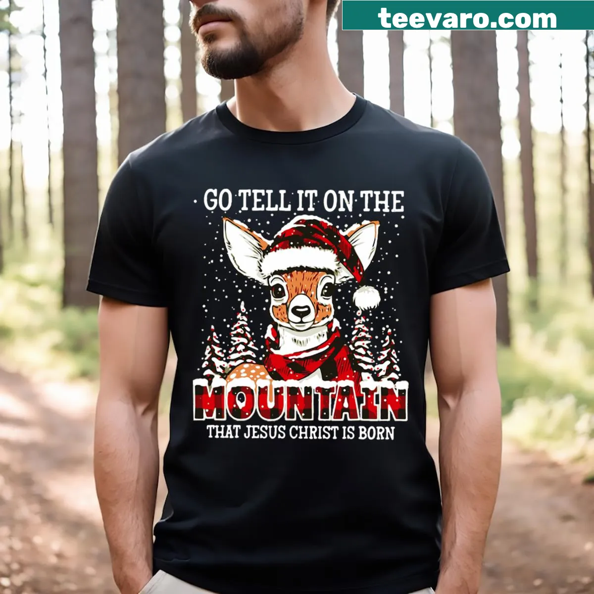 Reindeer graphic with carol message Christmas t-shirt — on a men's t-shirt