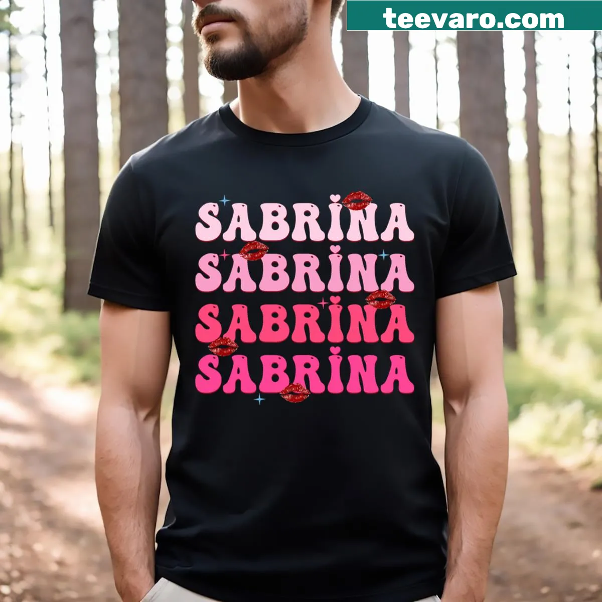Personalized retro t-shirt with I Love Sabrina design — on a men's t-shirt