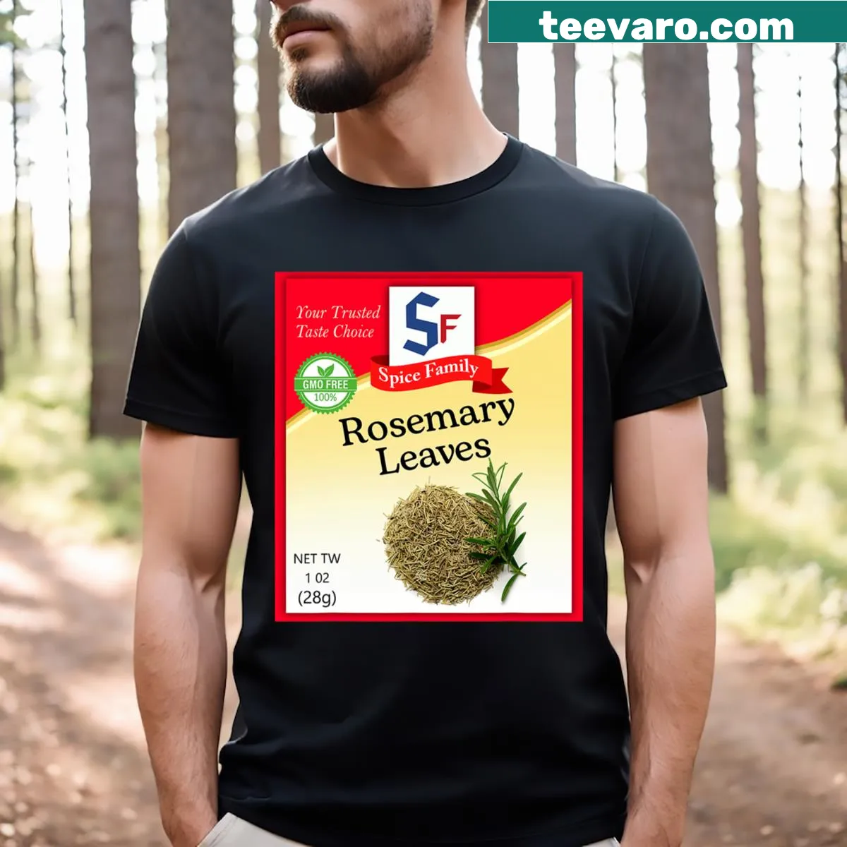 Illustrated rosemary leaves and spices for a holiday costume — on a men's t-shirt