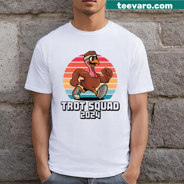 Funny t-shirt for Thanksgiving featuring 'Turkey Trot Squad 2024'