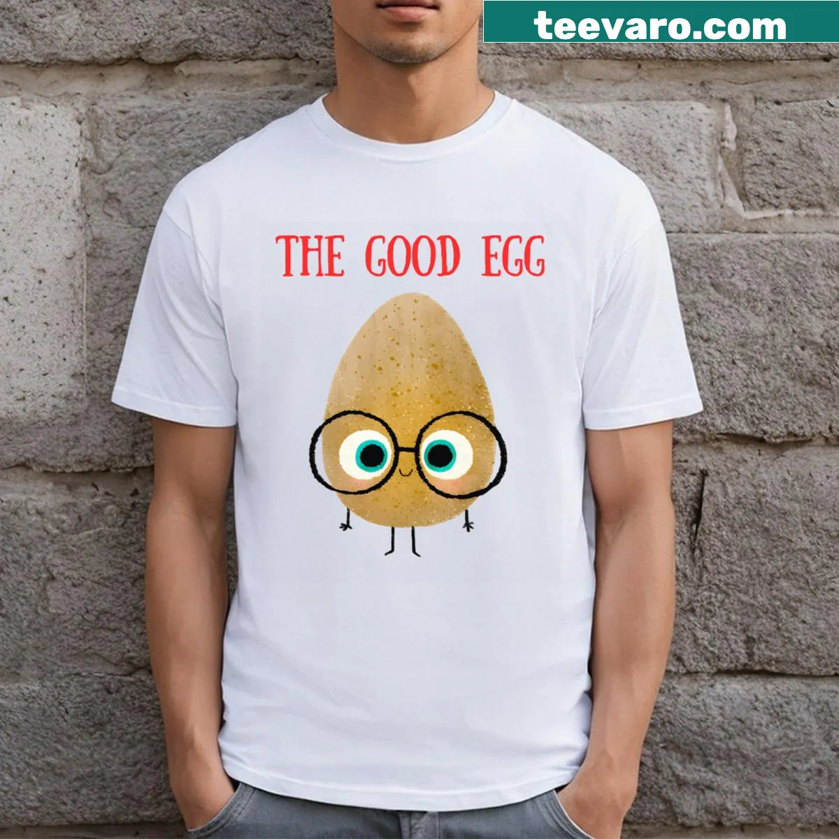 Vintage-style T-shirt featuring a charming egg graphic and text — on a men's t-shirt