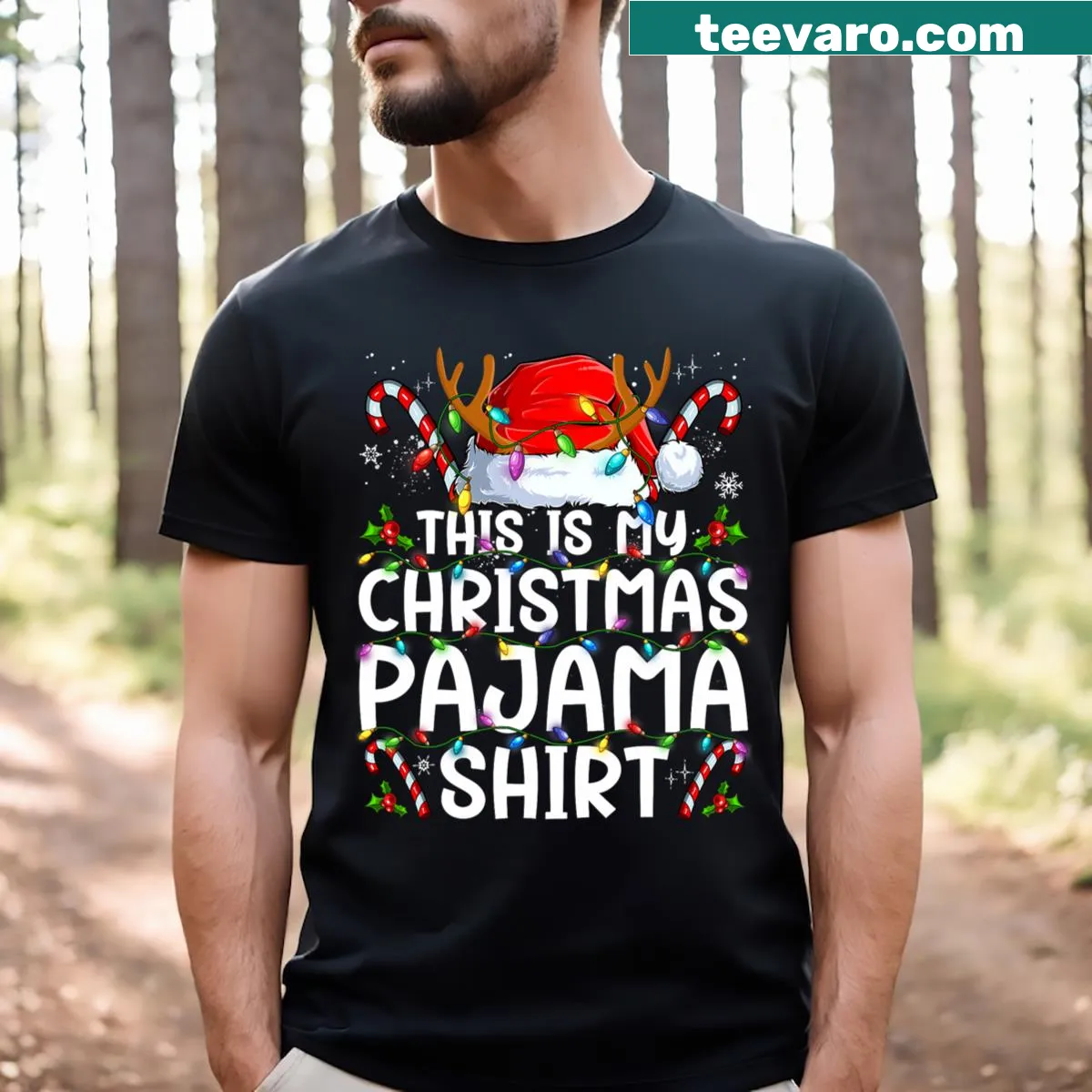 Funny text graphic declaring Christmas pajamas on a men's t-shirt — on a men's t-shirt