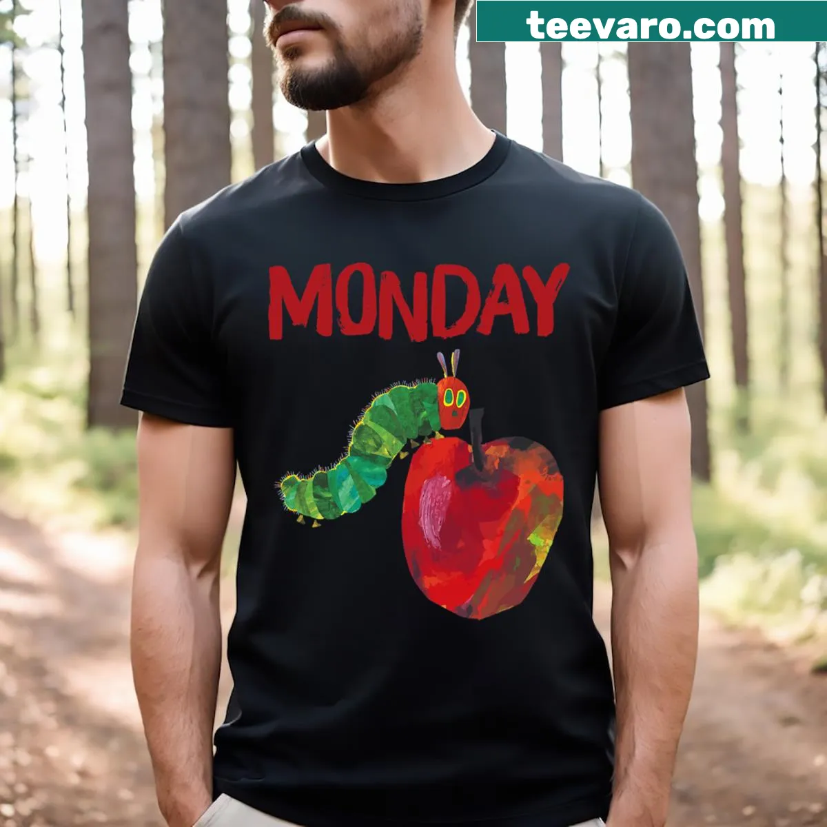 Very Hungry Caterpillar birthday graphic t-shirt — on a men's t-shirt