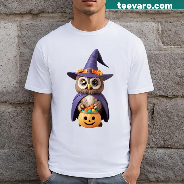 Cute T-shirt featuring a witchy owl ready for Halloween