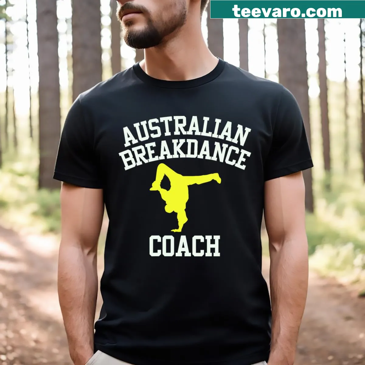 Dynamic breakdancer graphic on a V-neck t-shirt — on a men's t-shirt