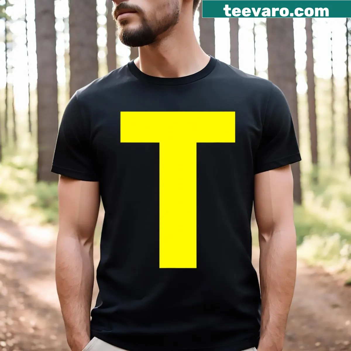 Illustrated Halloween costume t-shirt featuring Theodore and friends — on a men's t-shirt