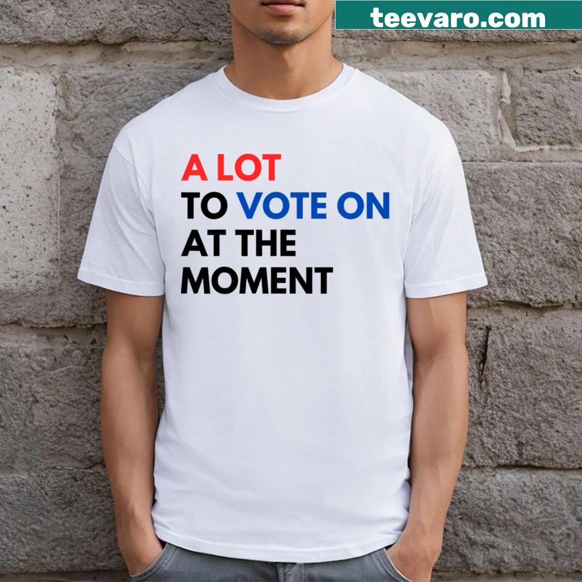 Funny political t-shirt with voting phrase — on a men's t-shirt