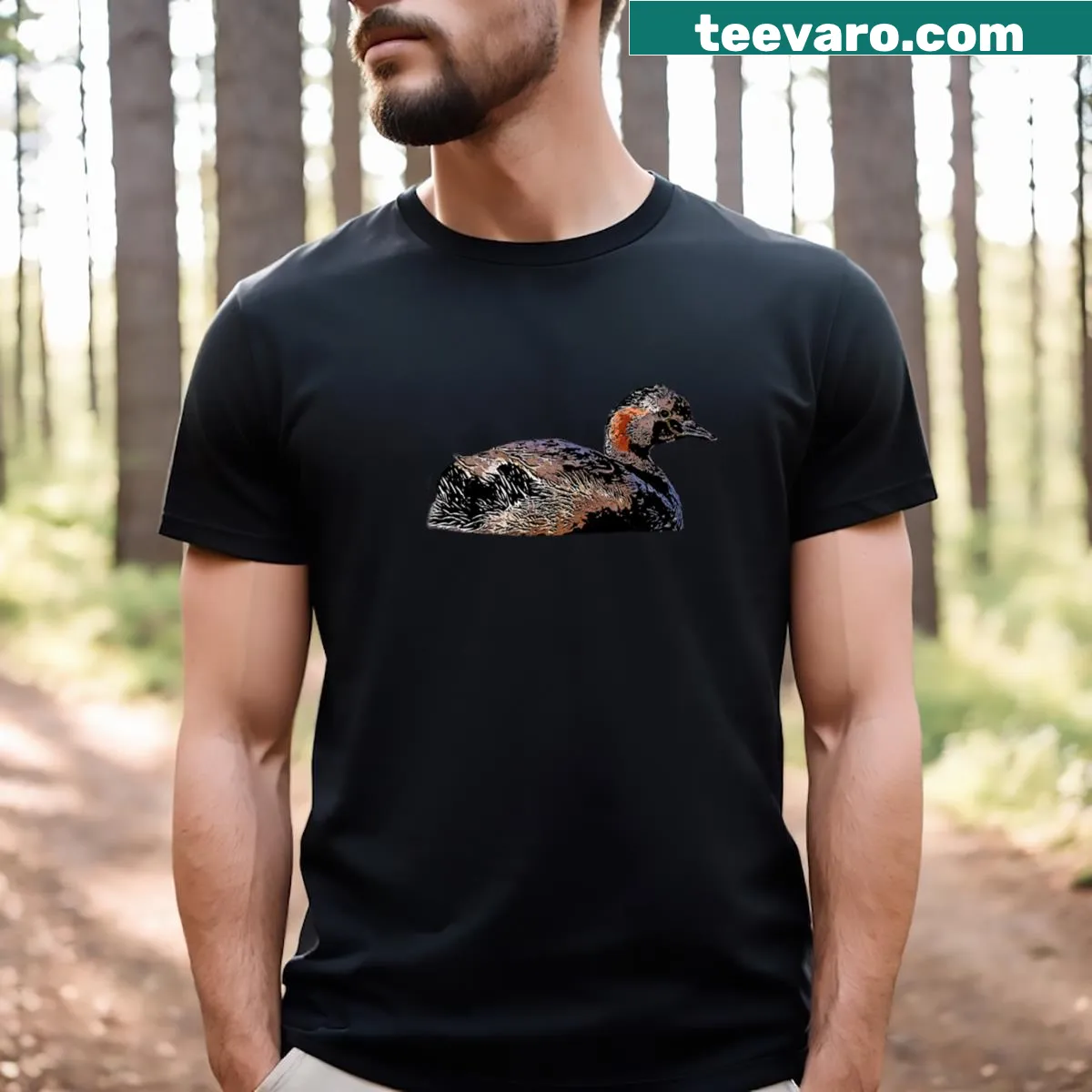 Silhouette of an Australasian Grebe on a T-shirt — on a men's t-shirt