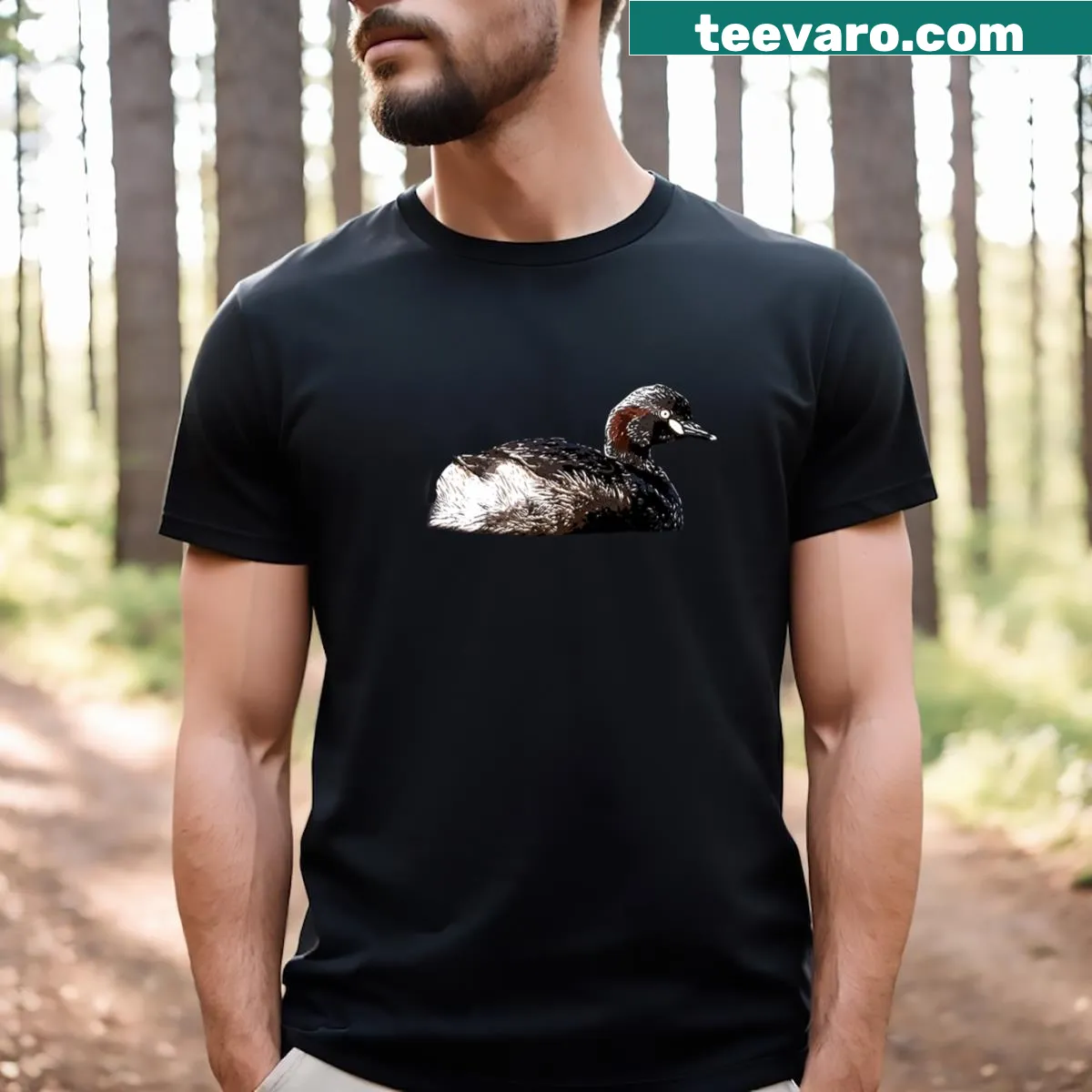Australasian Grebe illustration on a nature-themed t-shirt — on a men's t-shirt