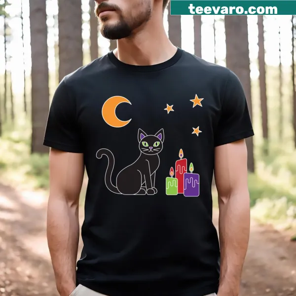 Black Cat T-shirt with playful cat graphic centered on chest