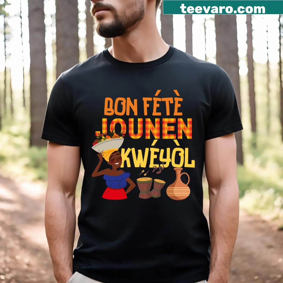 T-shirt celebrating Creole Day with cultural design — on a men's t-shirt