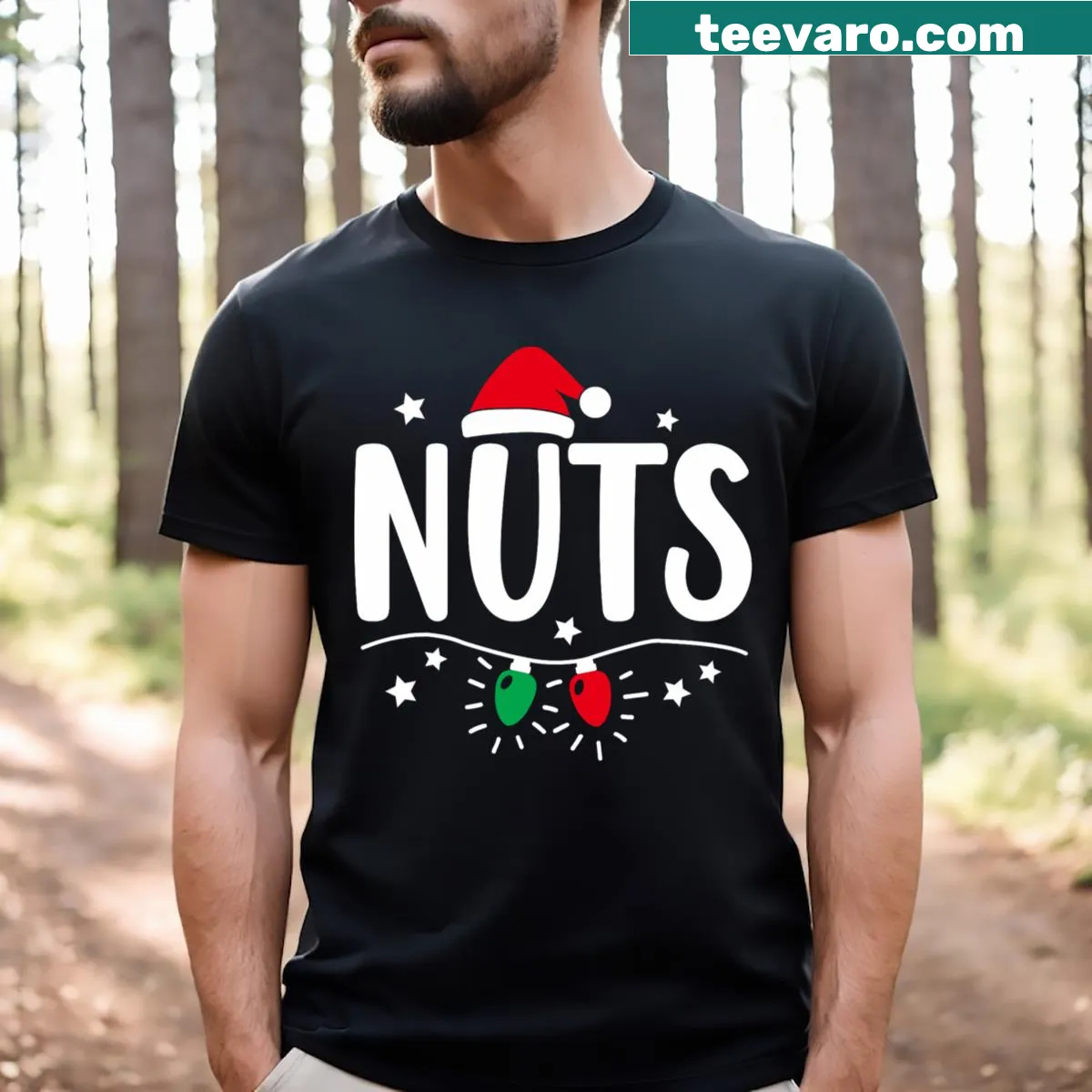 Matching Christmas T-shirts with chestnut graphics for couples — on a men's t-shirt