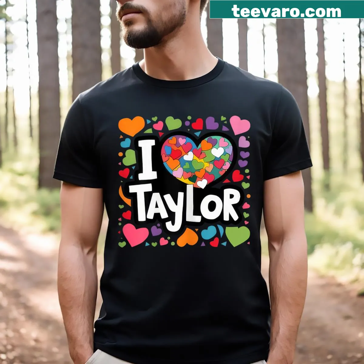 Colorful typography T-shirt with the phrase My Name Is Taylor — on a men's t-shirt
