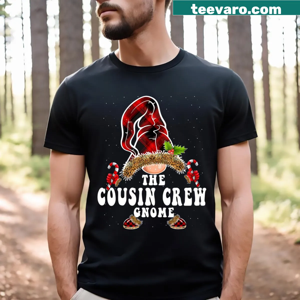 Adorable T-shirt with gnomes and buffalo plaid design for kids — on a men's t-shirt