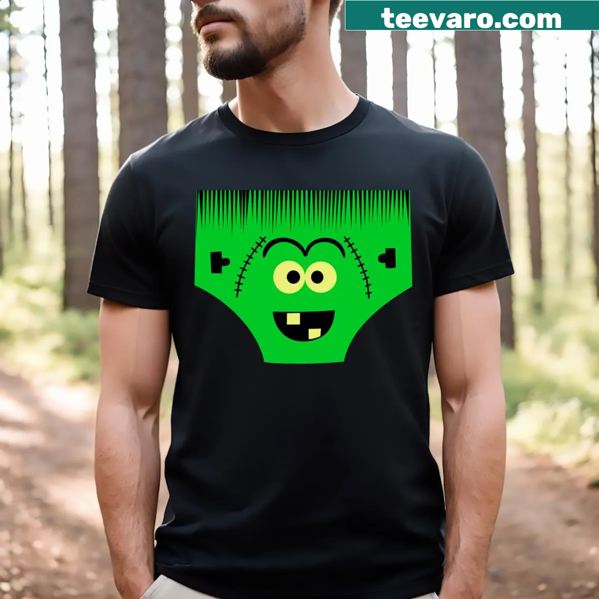 Creepy Of Underwear Face T-shirt with humorous Halloween design. — on a men's t-shirt