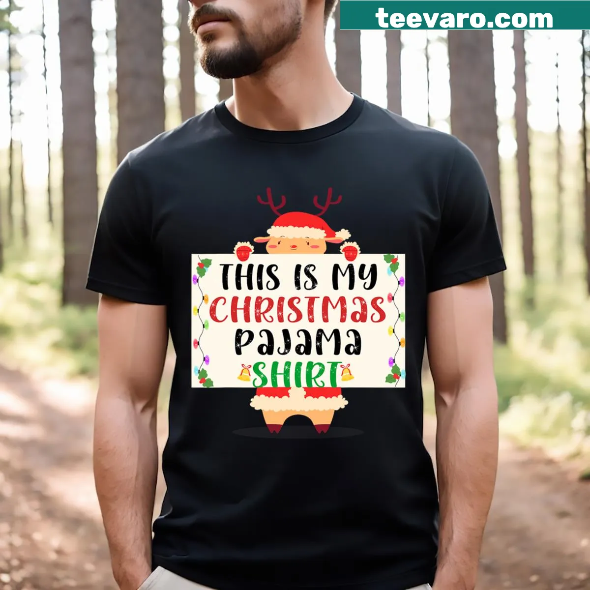 Christmas pajama tee with cute reindeer design for kids — on a men's t-shirt