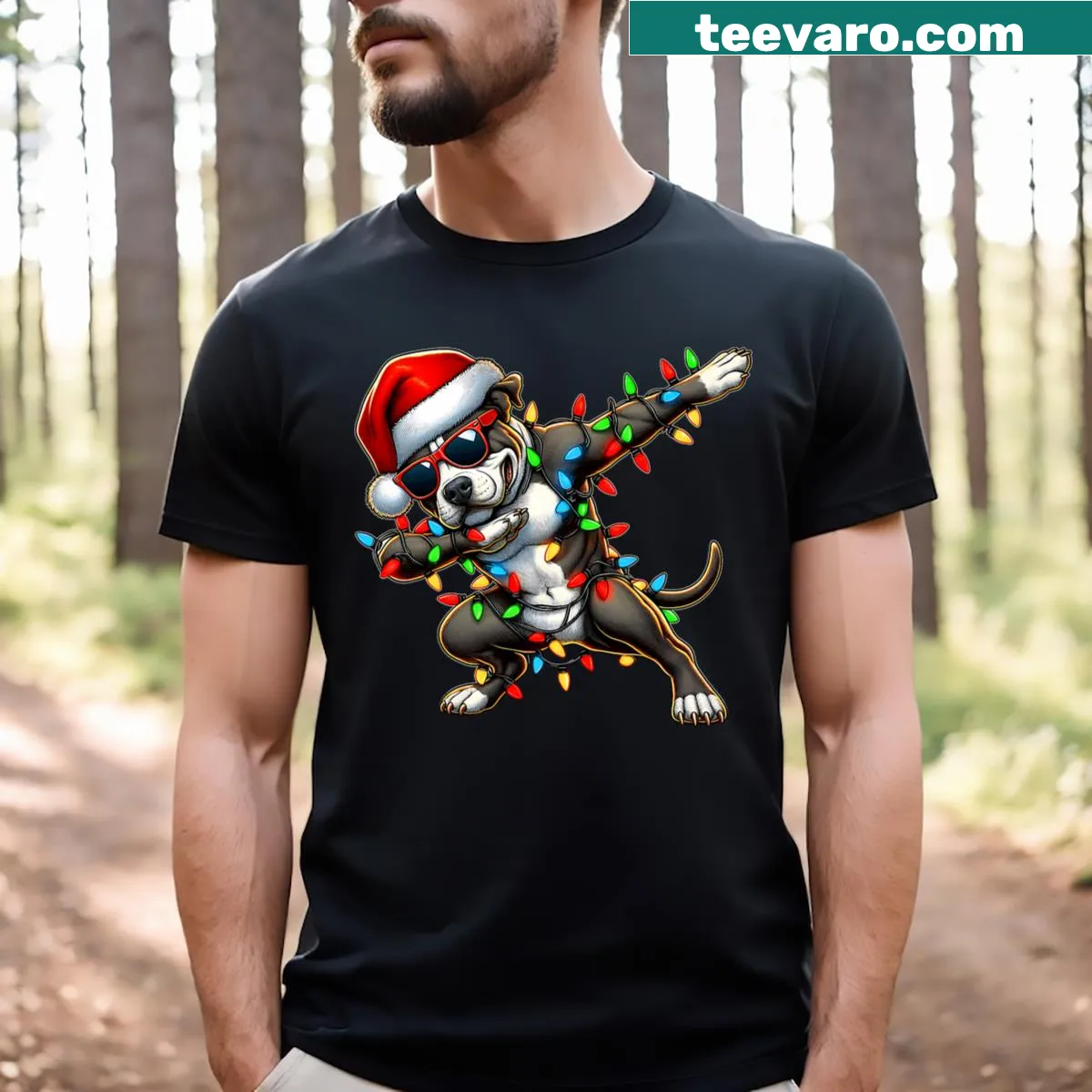 Cute dabbing pitbull design with sunglasses for Christmas — on a men's t-shirt