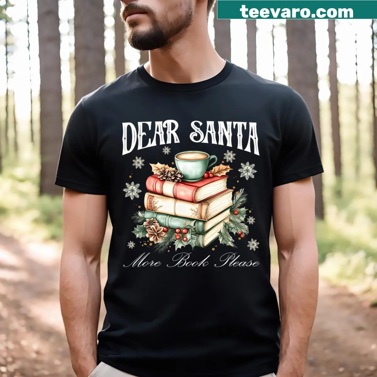 Whimsical 'Dear Santa More Books Please' design for book lovers — on a men's t-shirt