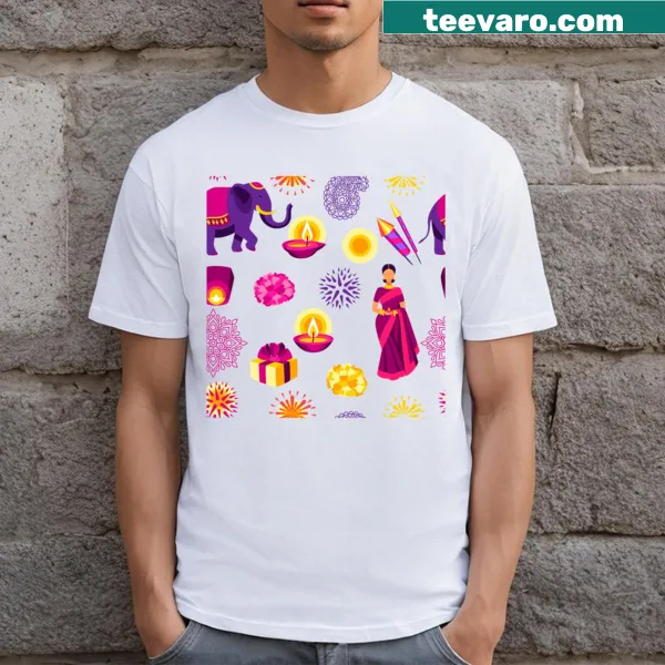 T-shirt featuring a pattern of diya lamps for Diwali
