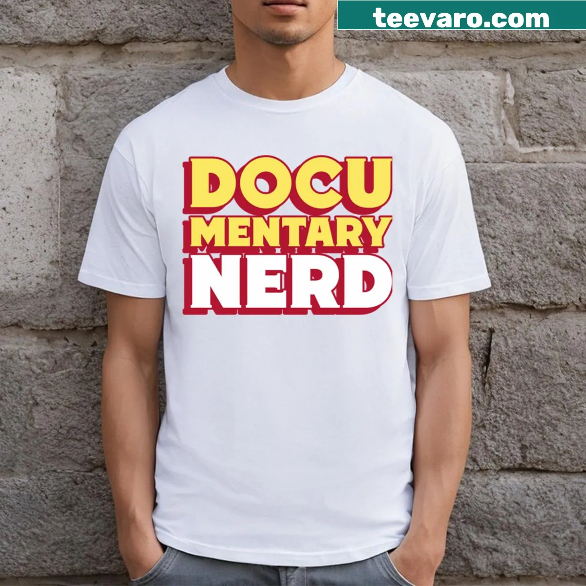 T-shirt with the phrase Documentary Nerd for lovers of documentaries — on a men's t-shirt
