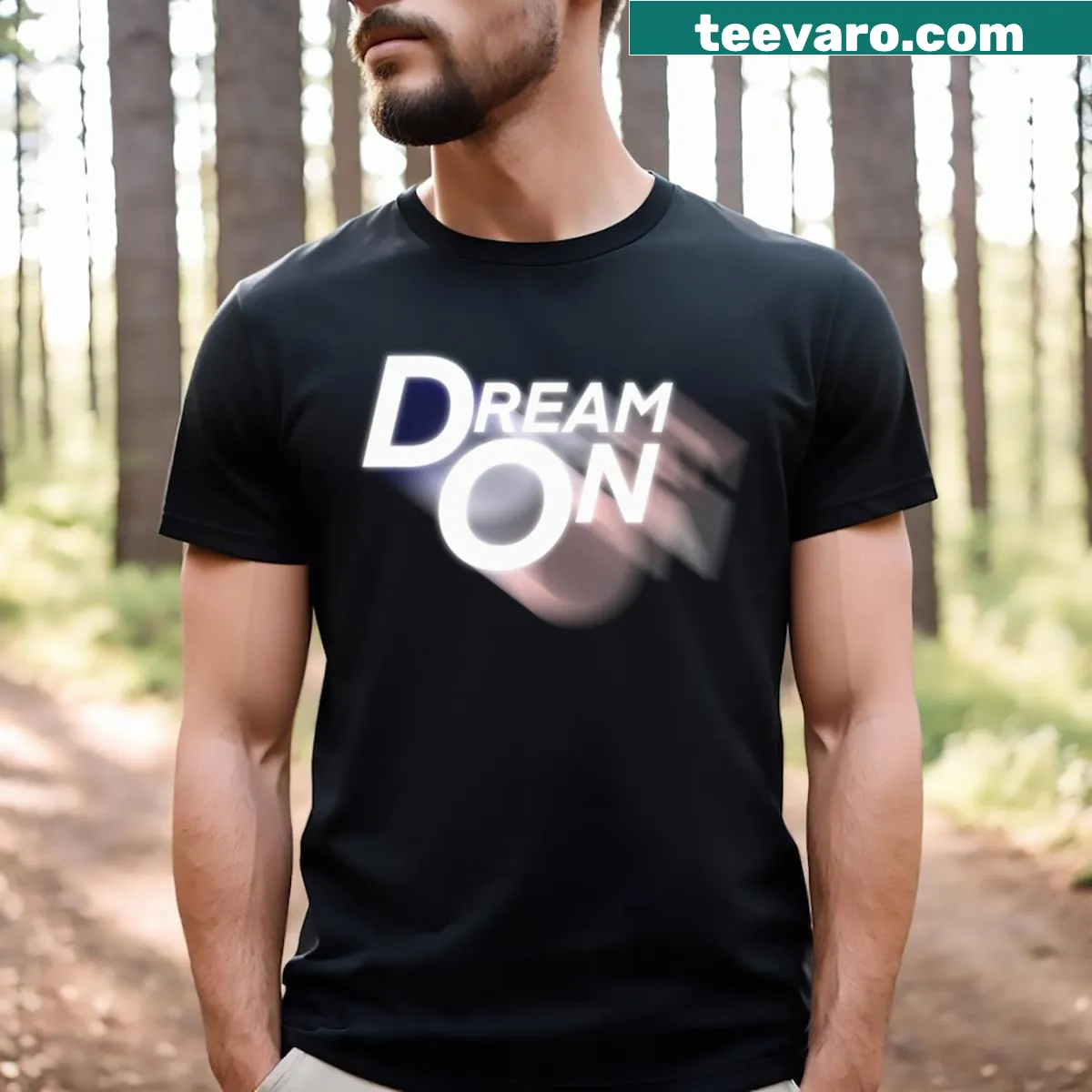 Inspirational t-shirt with the phrase 'Dream On' for motivation — on a men's t-shirt