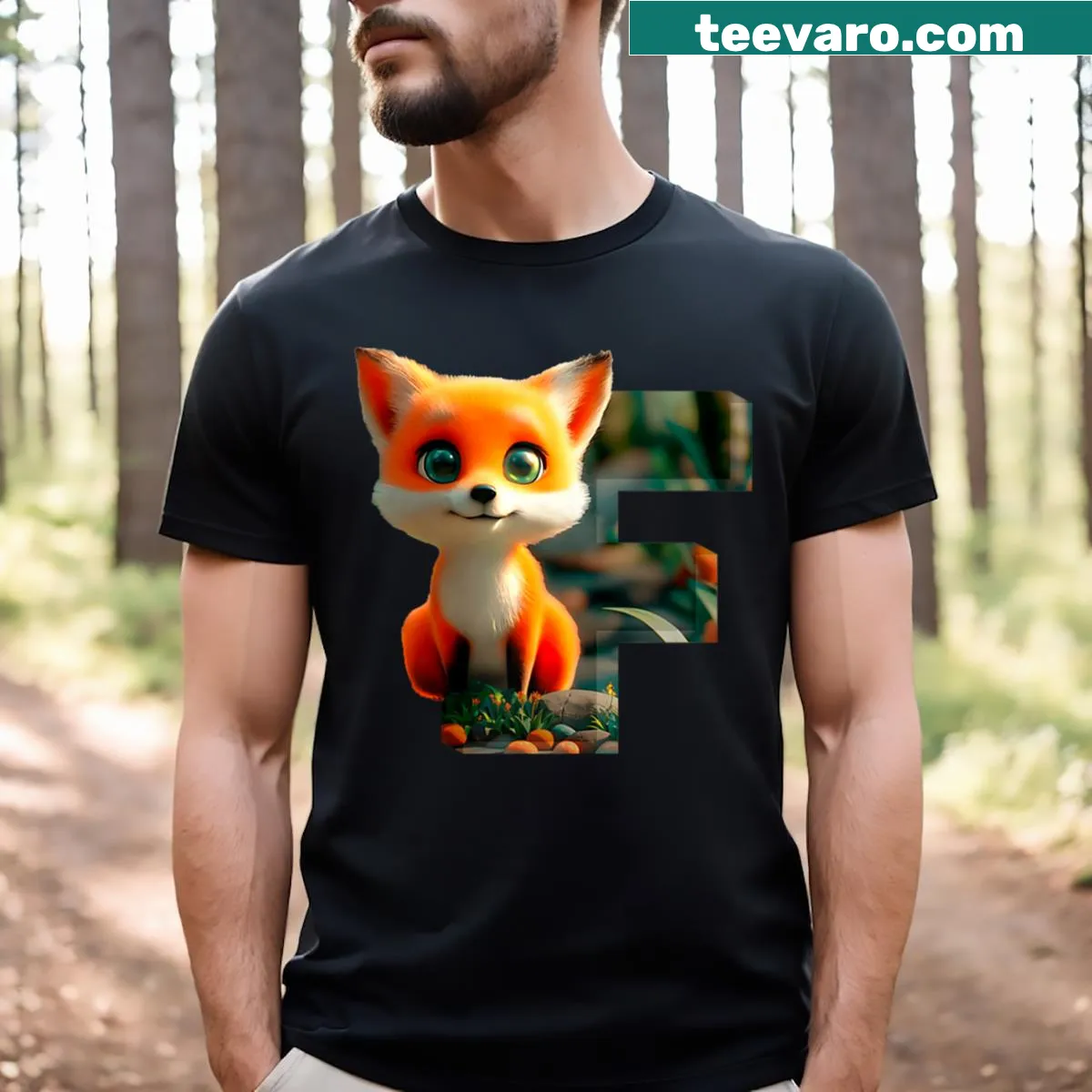 Adorable illustrated fox design on a casual T-shirt. — on a men's t-shirt