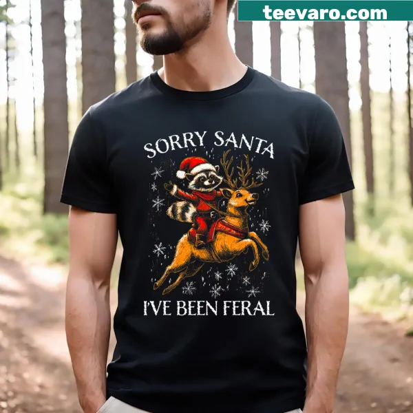 Funny Christmas tee with a raccoon and 'Sorry Santa' text for kids