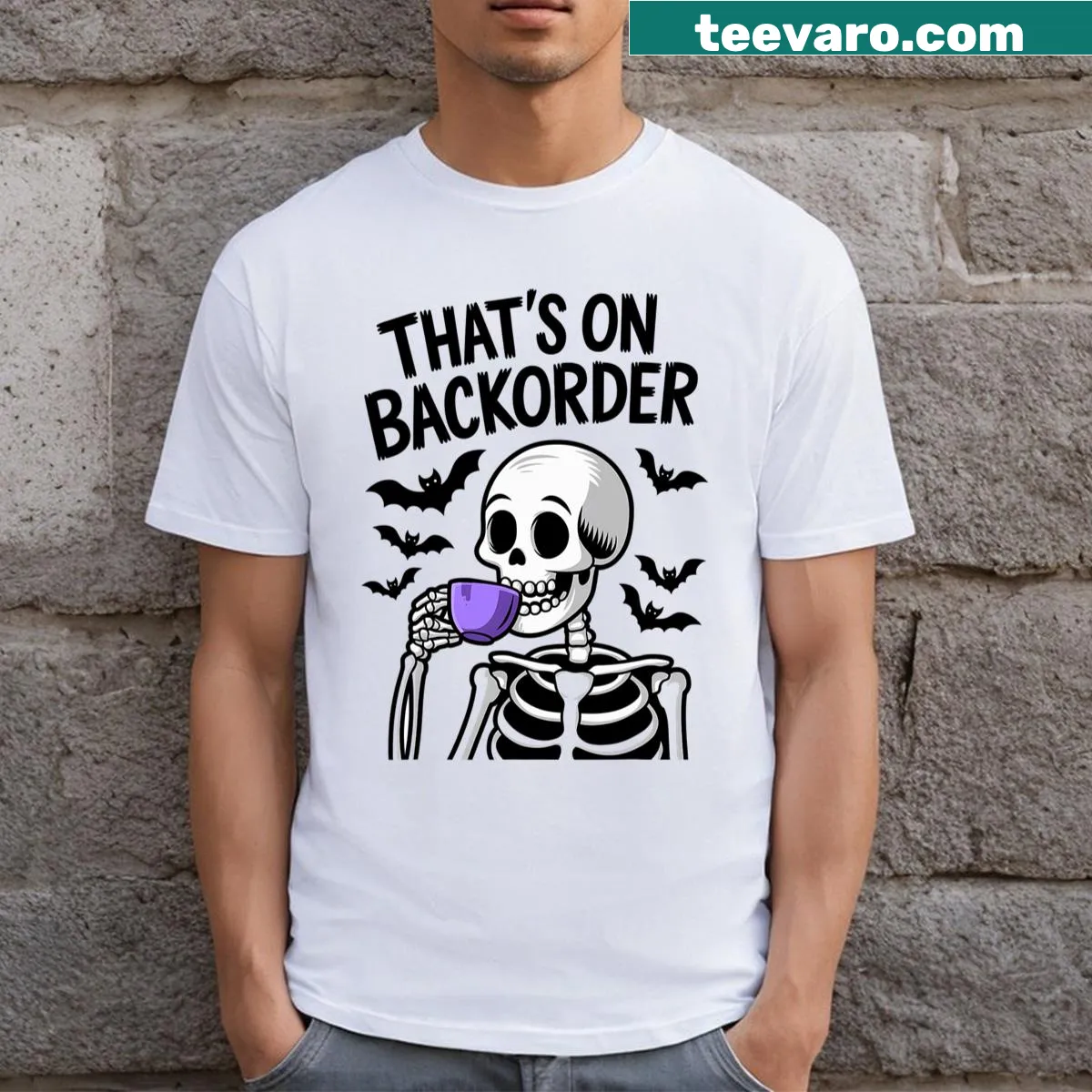 Halloween t-shirt featuring a skeleton and pharmacy tech humor — on a men's t-shirt
