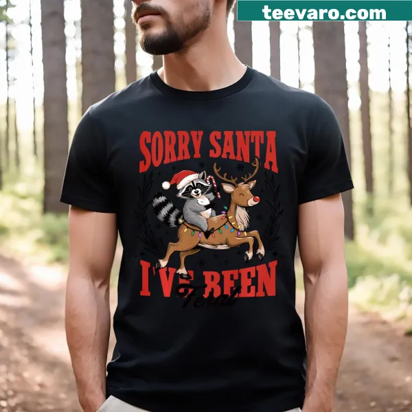 Raccoon riding a horse with humorous holiday message