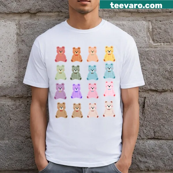Cartoon gummy bears graphic on a fun T-shirt