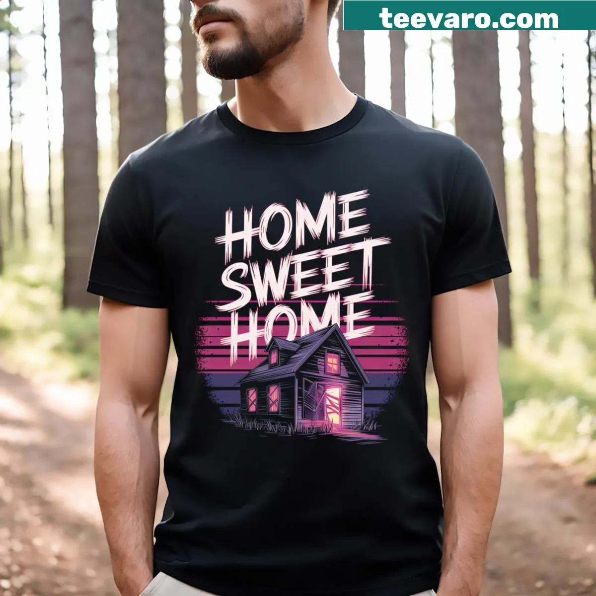 Eerie haunted house graphic on a T-shirt — on a men's t-shirt