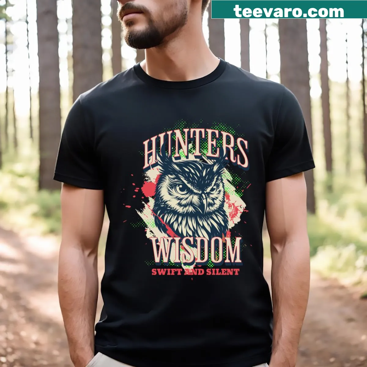 Illustration of a Great Horned Owl on a t-shirt — on a men's t-shirt